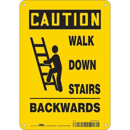 Condor Caution, WALK DOWN STAIRS BACKWARDS, 7 in W x 10 in H, Horizontal Rectangle, Polyethylene, 485P89 485P89