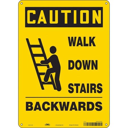 Condor Caution, WALK DOWN STAIRS BACKWARDS, 10 in W x 14 in H, Vertical Rectangle, Polyethylene, 485P90 485P90