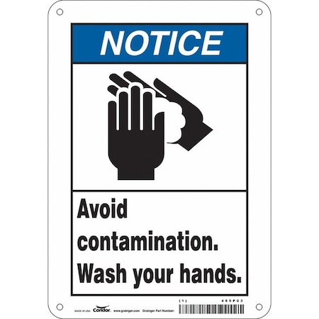 Condor AVOID CONTAMINATION. WASH YOUR HANDS., 7 in W x 10 in H, Horizontal Rectangle, Polyethylene, 485P03 485P03