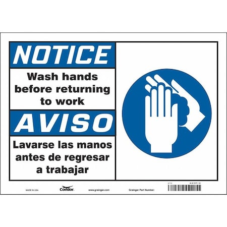 Condor Notice, WASH HANDS BEFORE RETURNING TO WORK, Spanish-Bilingual, 14 in W x 10 in H, 485P12 485P12