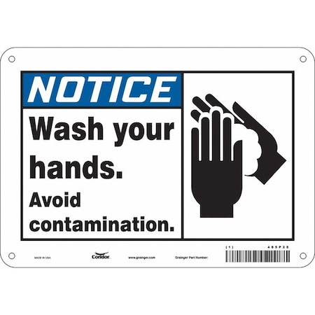 Condor WASH YOUR HANDS. AVOID CONTAMINATION., 10 in W x 7 in H, Vertical Rectangle, Polyethylene, 485P28 485P28