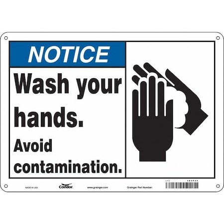 Condor WASH YOUR HANDS. AVOID CONTAMINATION., 14 in W x 10 in H, Horizontal Rectangle, 485P29 485P29