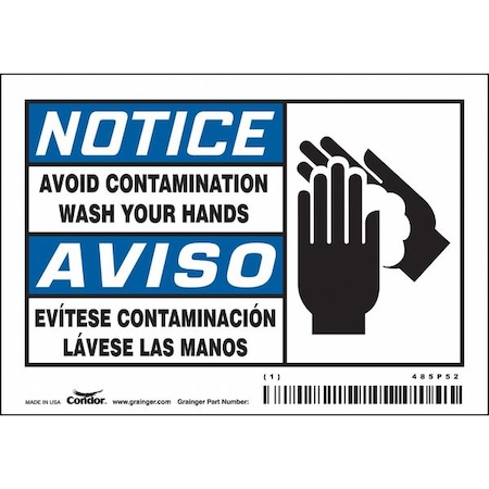 Condor WASH YOUR HANDS BEFORE LEAVING AS A SANITARY MEASURE., 5 in W x 3 1/2 in H, Vinyl, 485P52, 5PK 485P52