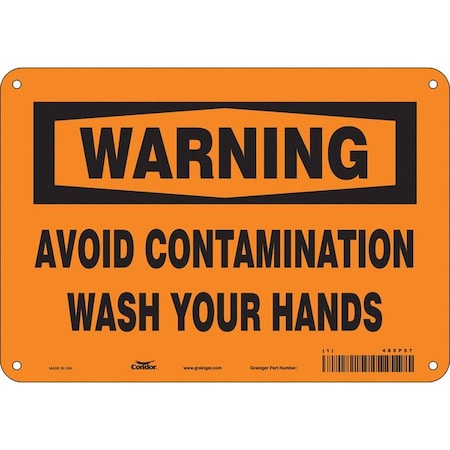 Condor Warning, AVOID CONTAMINATION WASH YOUR HANDS, 10 in W x 7 in H, Vertical Rectangle, Aluminum, 485P57 485P57