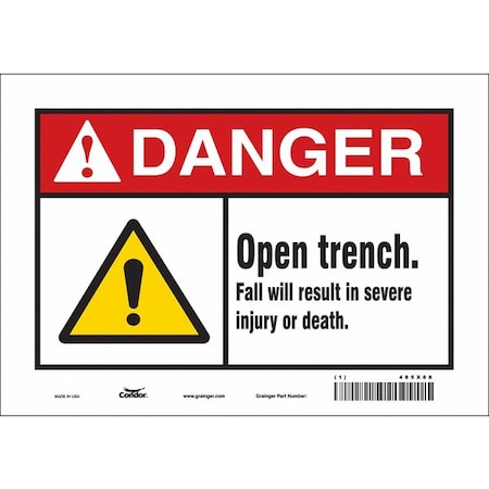 Condor Danger, OPEN TRENCH. FALL WILL RESULT IN SEVERE INJURY OR DEATH., 10 in W x 7 in H, Vinyl 485X88