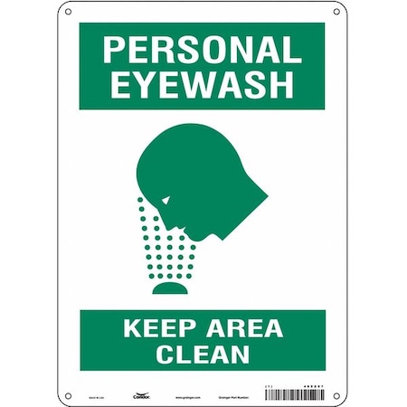 Condor PERSONAL EYEWASH KEEP AREA CLEAN, 10 in W x 14 in H, Vertical Rectangle, Aluminum, 485X97 485X97