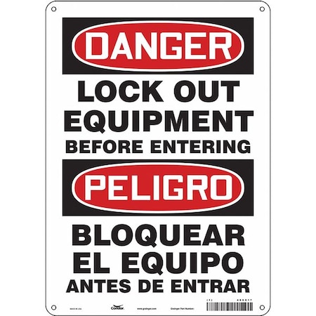 Condor Lockout Sign, 14 in Height, 10 in Width, Aluminum, Vertical Rectangle, English, Spanish 485X17