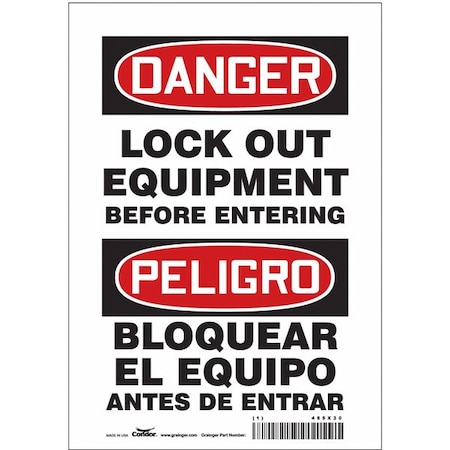 Condor Lockout Sign, 10 in Height, 7 in Width, Vinyl, Horizontal Rectangle, English, Spanish 485X20