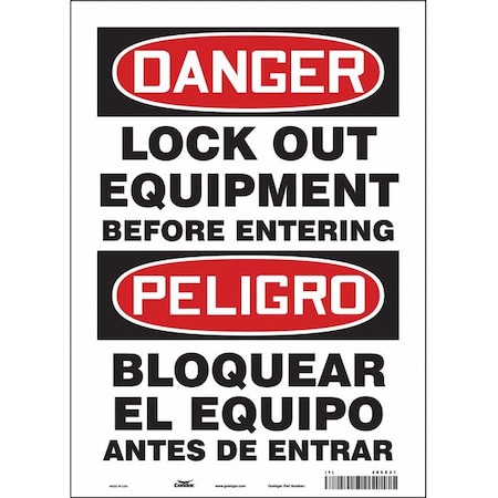 Condor Lockout Sign, 14 in Height, 10 in Width, Vinyl, Vertical Rectangle, English, Spanish 485X21