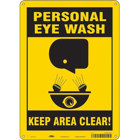 Condor PERSONAL EYE WASH KEEP AREA CLEAR!, 10 in W x 14 in H, Vertical Rectangle, Aluminum, 485Y04 485Y04