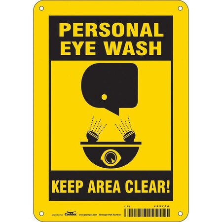 Condor PERSONAL EYE WASH KEEP AREA CLEAR!, 7 in W x 10 in H, Horizontal Rectangle, Polyethylene, 485Y06 485Y06