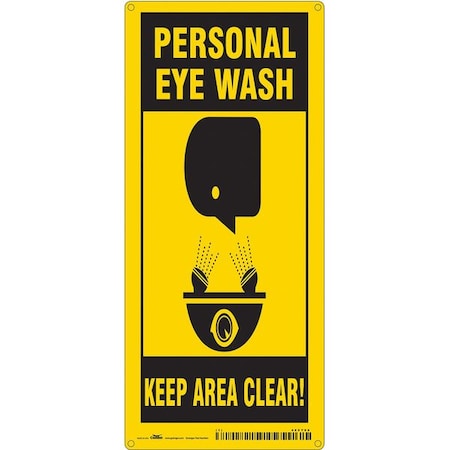 Condor PERSONAL EYE WASH KEEP AREA CLEAR!, 8 in W x 18 in H, Horizontal Rectangle, Polyethylene, 485Y08 485Y08