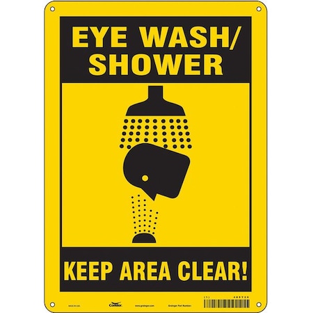 Condor EYE WASH/SHOWER KEEP AREA CLEAR!, 10 in W x 14 in H, Vertical Rectangle, Polyethylene, 485Y20 485Y20