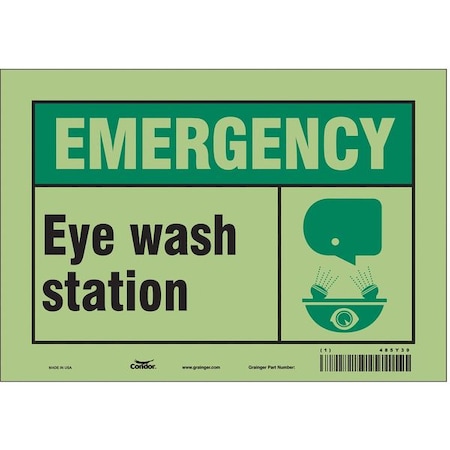 Condor EYE WASH STATION, 10 in W x 7 in H, Vertical Rectangle, Glow Vinyl, 485Y39 485Y39