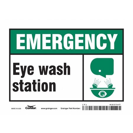 Condor EYE WASH STATION, 7 in W x 5 in H, Horizontal Rectangle, Vinyl, 485Y47 485Y47