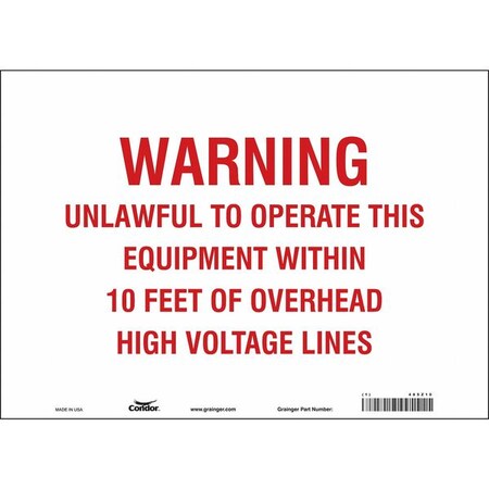 Condor Safety Sign, 10 in Height, 14 in Width, Vinyl, Horizontal Rectangle, English, 485Z10 485Z10