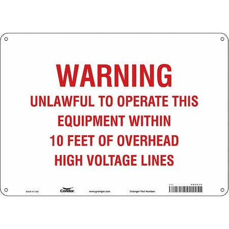 Condor Safety Sign, 10 in Height, 14 in Width, Polyethylene, Horizontal Rectangle, English, 485Z36 485Z36