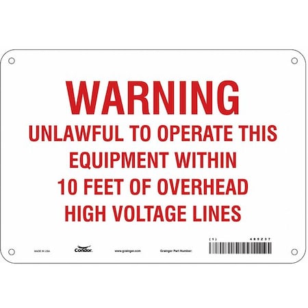 Condor Safety Sign, 7 in Height, 10 in Width, Polyethylene, Vertical Rectangle, English, 485Z37 485Z37