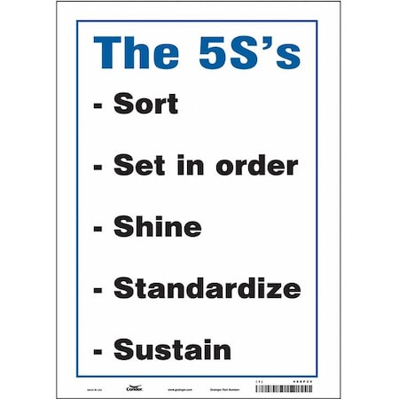 Condor THE 5S'S SORT SET IN ORDER SHINE STANDARDIZE SUSTAIN, 10 in W x 14 in H, Rectangle, Vinyl, 486P24 486P24