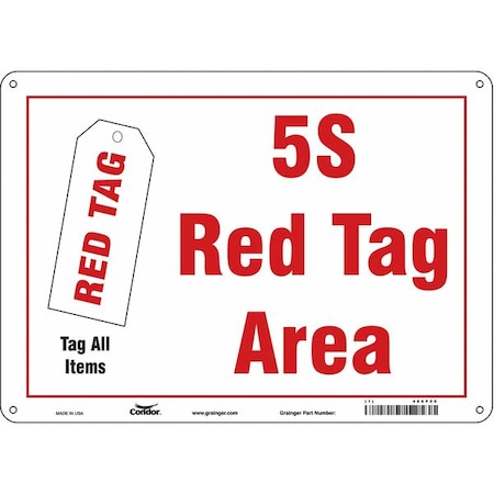Condor 5S RED TAG AREA, 14 in W x 10 in H, Horizontal Rectangle, Aluminum, 486P50 486P50
