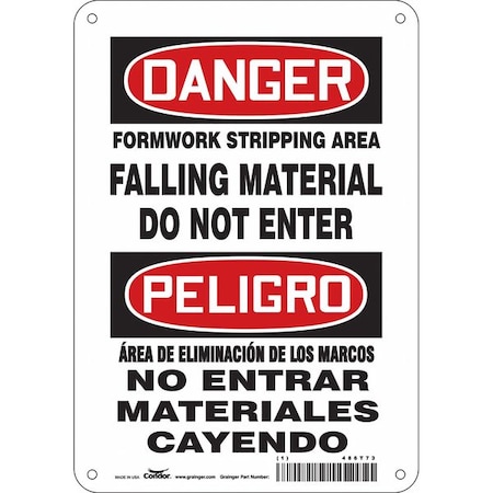 Condor Danger, FORMWORK STRIPPING AREA FALLING MATERIAL DO NOT ENTER, 10 in H x 7 in W, Aluminum, 486T73 486T73