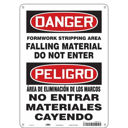 Condor Danger, FORMWORK STRIPPING AREA FALLING MATERIAL DO NOT ENTER, 14 in H x 10 in W, Aluminum, 486T74 486T74