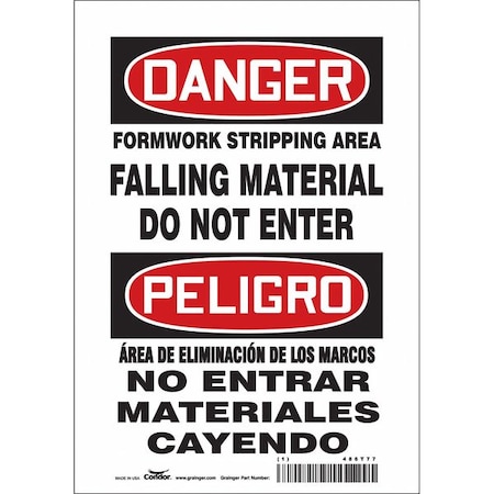 Condor Danger, FORMWORK STRIPPING AREA FALLING MATERIAL DO NOT ENTER, 10 in x 7 in, Polyethylene, 486T77 486T77