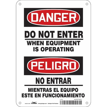 Condor Safety Sign, 10 in Height, 7 in Width, Aluminum, Horizontal Rectangle, English, Spanish, 486T60 486T60