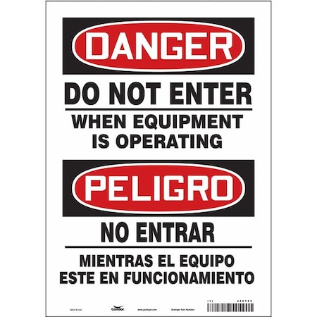 Condor Safety Sign, 14 in Height, 10 in Width, Vinyl, Vertical Rectangle, English, Spanish, 486T65 486T65