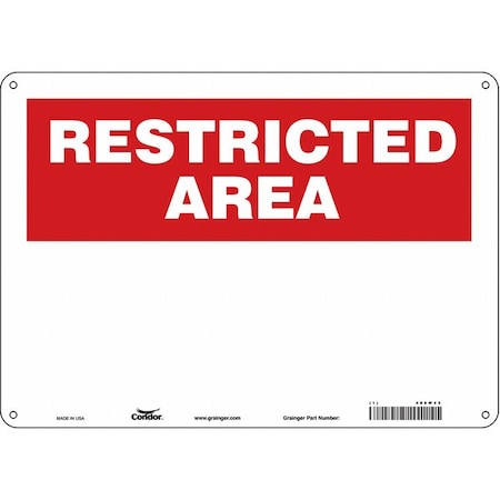 Condor Restricted Area Sign, 14" W, 10" H, English, Plastic, White 486W22
