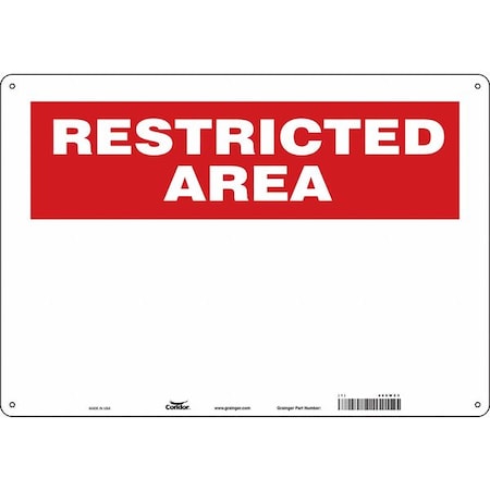 Condor Restricted Area Sign, 20" W, 14" H, English, Plastic, White 486W23