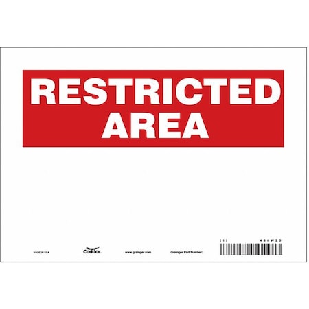 Condor Restricted Area Sign, 10" W, 7" H, English, Vinyl, White 486W25