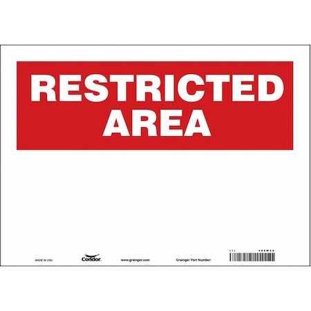 Condor Restricted Area Sign, 14" W, 10" H, English, Vinyl, White 486W26