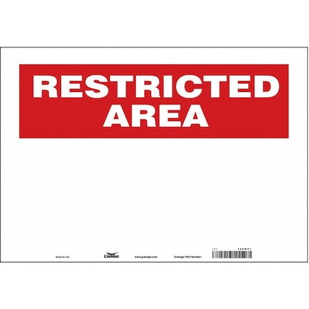 Condor Restricted Area Sign, 20" W, 14" H, English, Vinyl, White 486W27