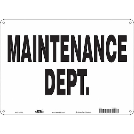 Condor MAINTENANCE DEPT., 14 in W x 10 in H, Horizontal Rectangle, Aluminum, 486X90 486X90