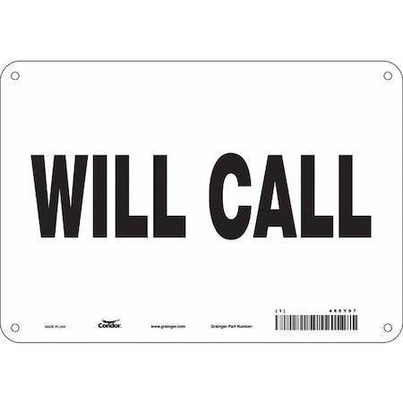 Condor WILL CALL, 10 in W x 7 in H, Vertical Rectangle, Polyethylene, 486Y97 486Y97