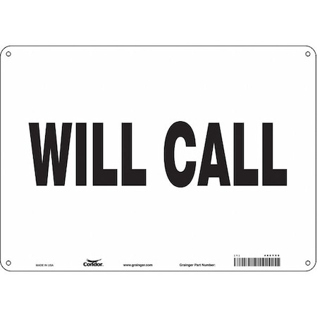 Condor WILL CALL, 14 in W x 10 in H, Horizontal Rectangle, Polyethylene, 486Y98 486Y98