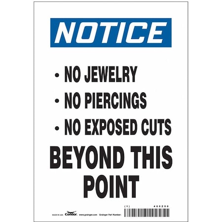 Condor Notice, NO JEWELRY NO PIERCINGS NO EXPOSED CUTS BEYOND THIS POINT, 7 in W x 10 in H, Vinyl, 486Z50 486Z50