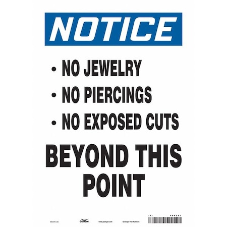Condor Notice, NO JEWELRY NO PIERCINGS NO EXPOSED CUTS BEYOND THIS POINT, 10 in W x 14 in H, Vinyl, 486Z51 486Z51