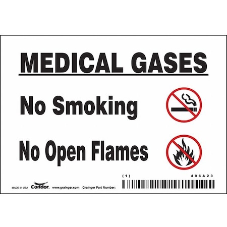 Condor No Header, MEDICAL GASES NO SMOKING NO OPEN FLAMES, 5 in W x 3 1/2 in H, Horizontal Rectangle 486A23