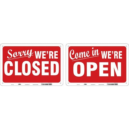 Condor SORRY WE'RE CLOSED/COME IN WE'RE OPEN, 12 in W x 8 in H, Rectangle, Plastic, 487D43 487D43