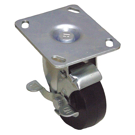 Zoro Select NSF-Listed Plate Caster, 325 lb. Load Rating, Swivel P12S-R060B-P3-WB