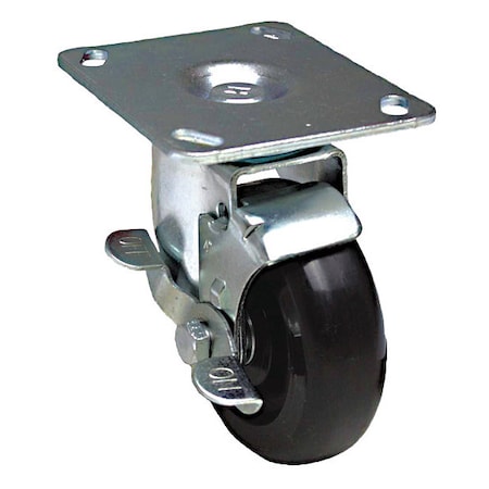 Zoro Select NSF-Listed Plate Caster, 250 lb. Load Rating, Swivel P12S-PB060B-P3-WB