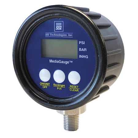 Ssi Digital Industrial Vacuum Gauge, -30 to 0 psi, 2 1/2 in Dial, 1/4 in NPT, Bottom Location MG1-30/0-A-9V-R