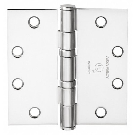 Mckinney Butt Hinge, Steel, Flush Mounting, 1 11/16 in Leaf W x 4 in Leaf H, Bright Chrome 55569