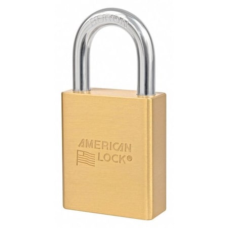 American Lock Padlock, Keyed Alike, Standard Shackle, Rectangular Brass Body, Boron Shackle, 7/8 in W A3650D125KA