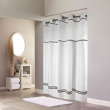 Hookless Shower Curtain, Plastic, Black, White, 71 in W, 74 in L HBH40MYS0110SL74AM