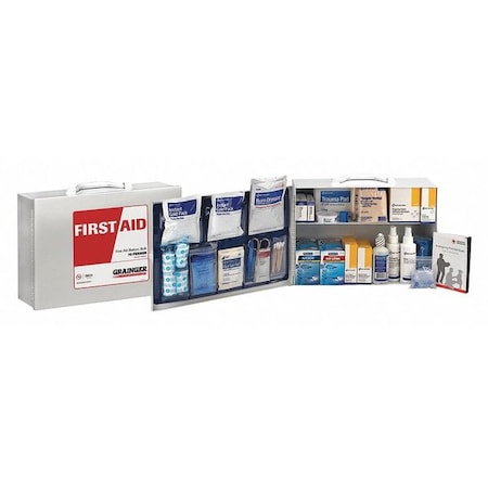 Zoro Select First Aid Kit and Housing, Metal Cabinet, 330 Components, 75 People Served 59393