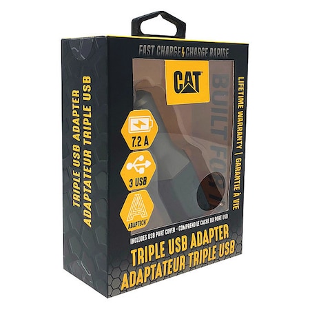 Cat USB Car Charger, Charges Up To 3 Devices CAT-DC3USB-BLK