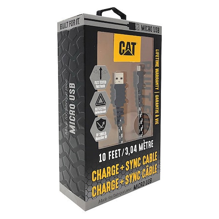 Cat USB Cable, 2.0 Specification, 10 ft. L, Blk, Connector Type: A Male to B Micro Male CAT-USB-M